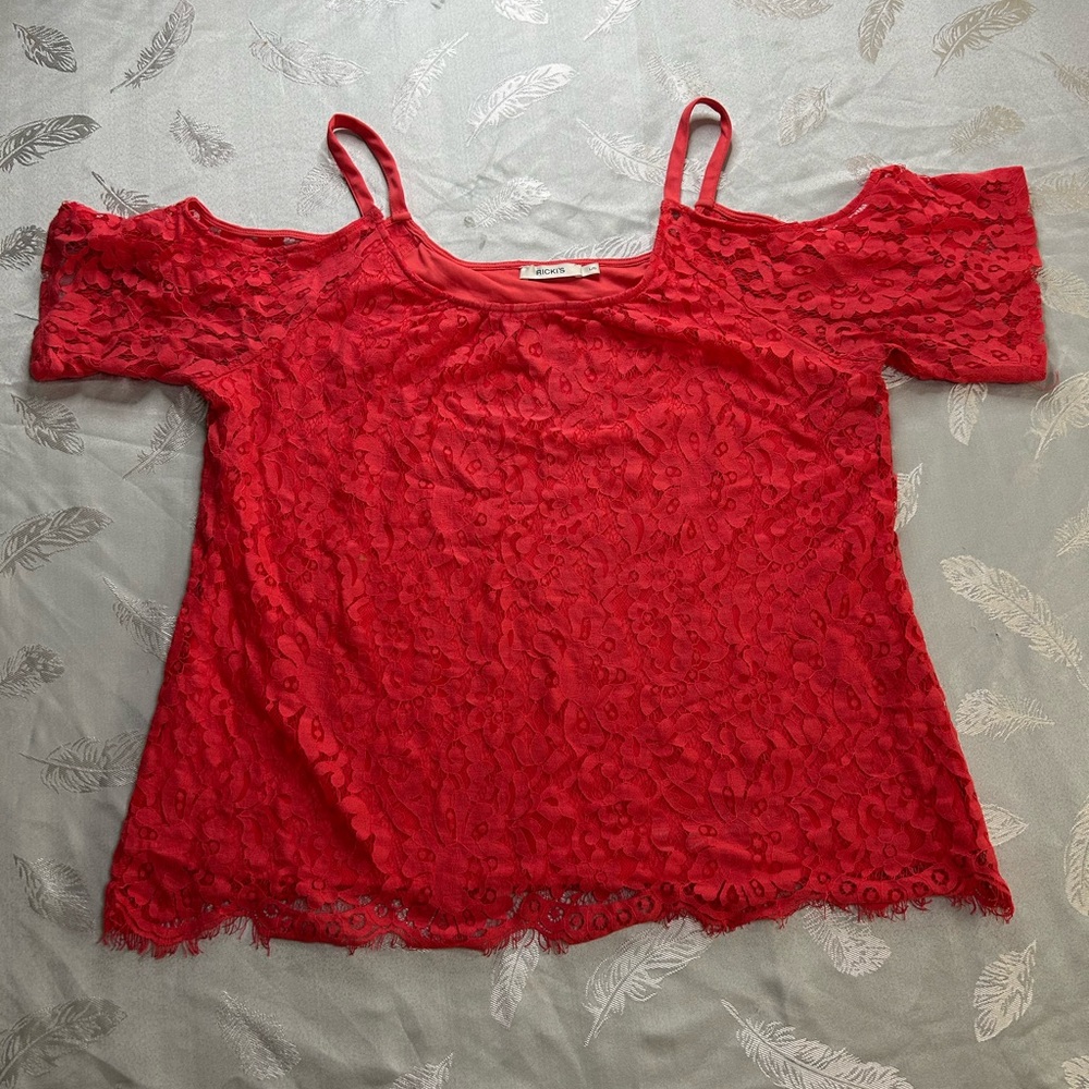 Ricki's Vibrant Lace Cold Shoulder Blouse